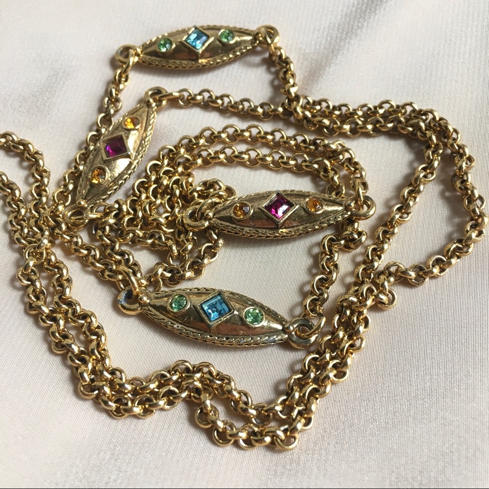 Two-Tone Jewel Necklace, Renaissance Navette Links - Picture 1 of 9